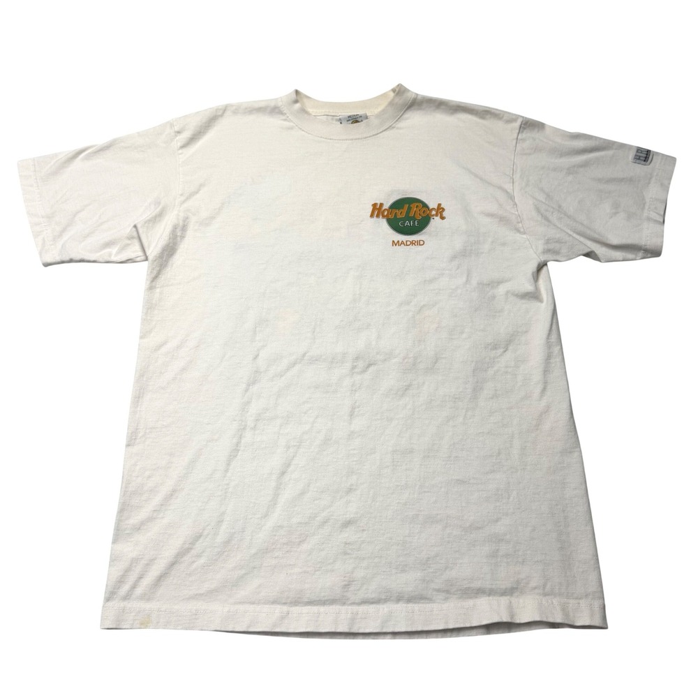 Vintage Hard Rock Cafe Madrid Heavy Tee T-Shirt Medium White Roth Miller USA